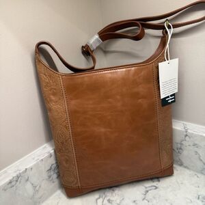 The Sak 2025 brown tan tobacco floral embossed Leather de young Bag NWT